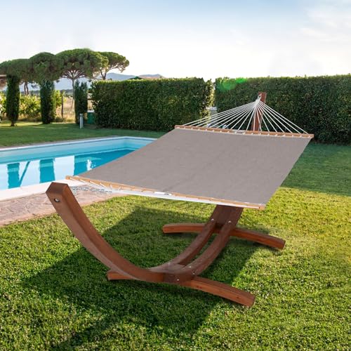 Image of SUNCREAT Quick Dry Hammocks Standing Backyard Hammock with Stand, 2 Person Heavy Duty Hammock with 13.5 ft Wooden Stand, Brown