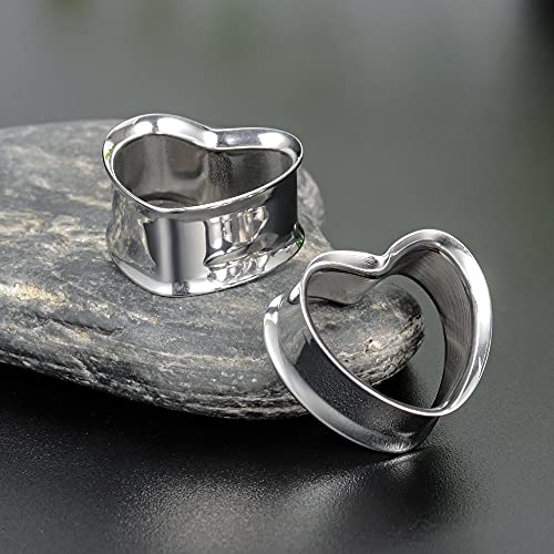 COOEAR 1 Pair Stainless Steel Gauges For Ears Heart Shape Ear Tunnels Plugs Flesh Stretchers Expander 0g to 1 Inch.2