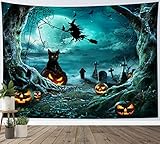 LB Halloween Pumpkin Tapestry Creepy Black Cat Witch Dead Tree in Spooky Graveyard Full Moon Night Halloween Wall Hanging for Bedroom Living Room Dorm Holiday Party Decor 60x40 Inch