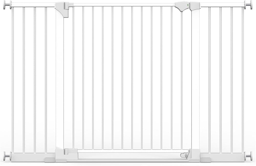 Safetots Puerta De Seguridad SafeStep, Blanca, 152cm - 159cm, Puerta de Seguridad Extra Baja, Puerta Extra Ancha de 81cm, Puerta Extra Ancha para Escaleras Pasillos y Puertas Bebés y Niños Pequeños