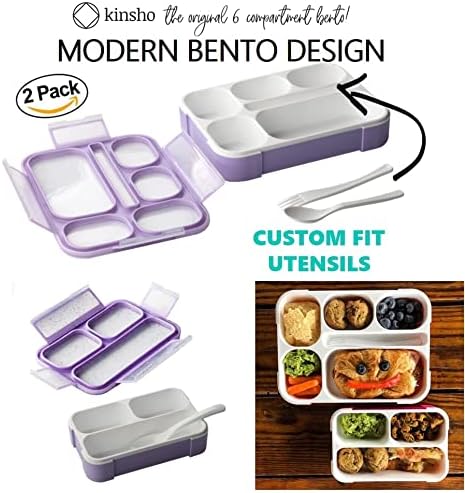 Bento Lunch-Box and Snack Container Set for Kids, 6 and 3 Compartment Boxes Leakproof School Bentos Meal Portion Control Containers BPA Free, Boys Girls Adults, Purple Lilac Large + MINI 2 pack - Image 2