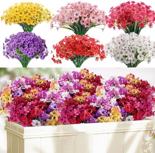 22 Bundles Artificial Flowers Outdoor, Faux Silk Flowers for Outdoors Outside Front Porch Hanging Planter Window Box Garden Decoration(Multi-Colour)