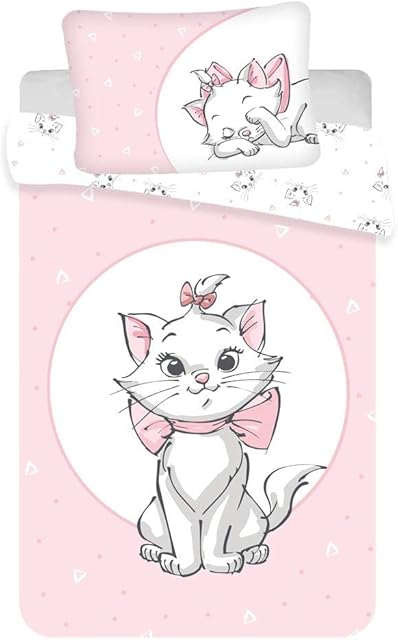 JFabrics Disney Aristocats Light Pink Baby Cot Duvet and Pillow Set | Girls Toddler Bedding sets | Featuring Amazing Marie Cat