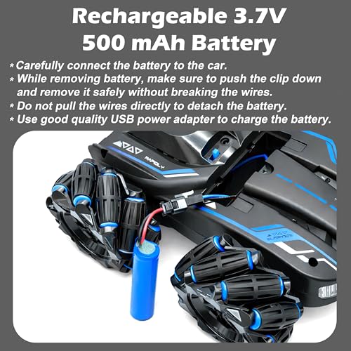 Image of VGRASSP 4WD Rechargeable Dual Control Stunt Drift Car Toy for Kids with Remote Control and Gesture Wrist Controller - 360 Rotating Double-Sided RC Car with Mist Smoke Spray, Lights & Sound - Blue