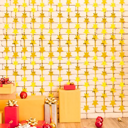 Lnngub 2 Pcs Gold Star Birthday Decoration,3.3x6.6 FT Star Party Backdrop Foil Fringe Curtains Gold Stars Garland Stars Banners for Birthday Baby Shower Wedding Christmas Decors Photo Booth Props