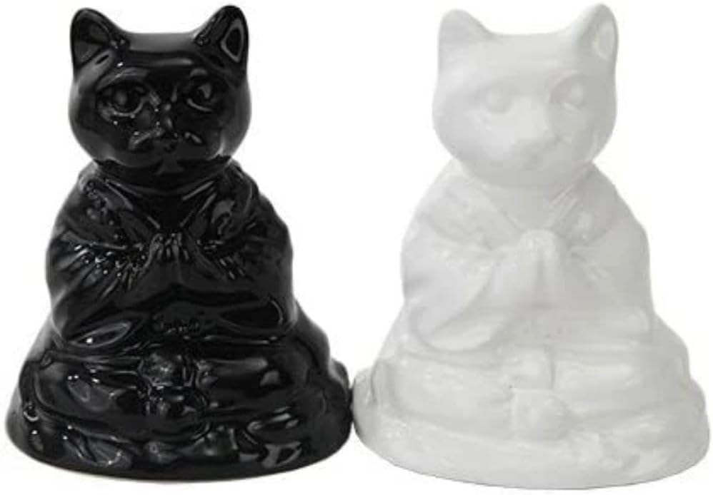Set of 1 Buddha Cats Meditating Ceramic Magnetic Salt Pepper Shakers Set