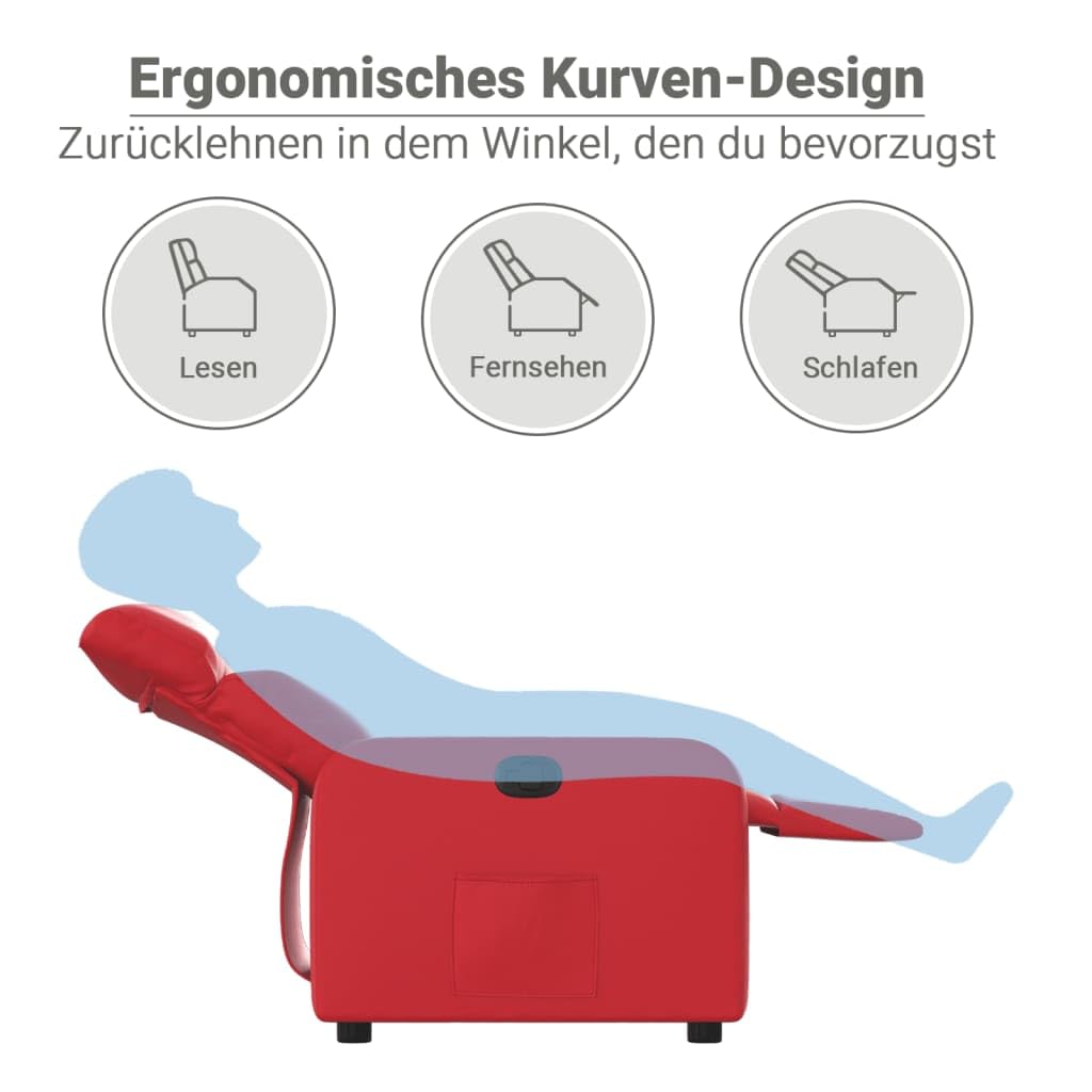vidaXL Relaxsessel, Sessel mit Liegefunktion, Fernsehsessel Verstellbare Rückenlehne Fußteil, Liegesessel Ruhesessel Polstersessel, Rot Kunstleder