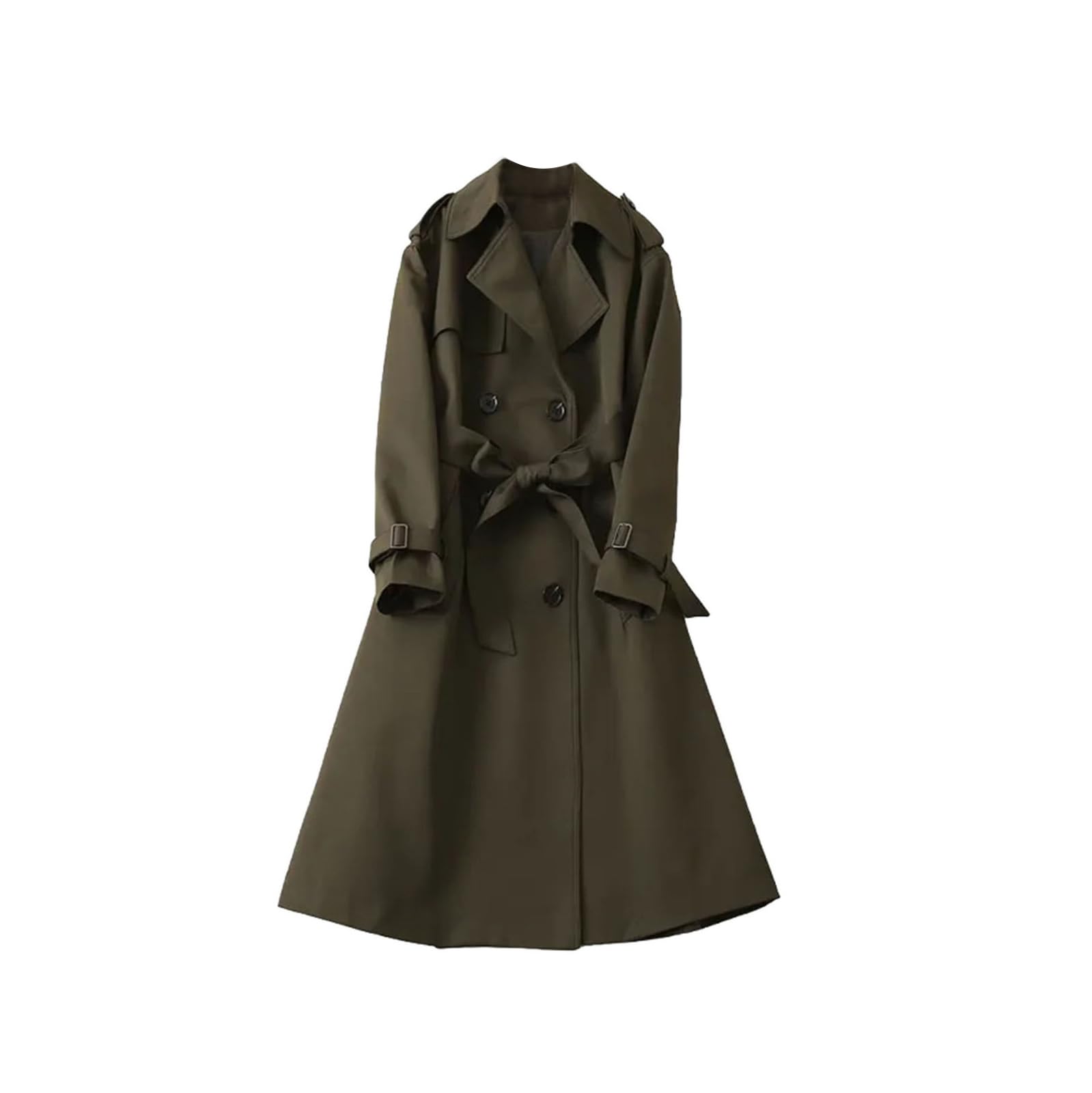 Womens Double Breasted Solid Coat Fashion Turn-Down Collar Long Sleeve Trench Coat With Belt