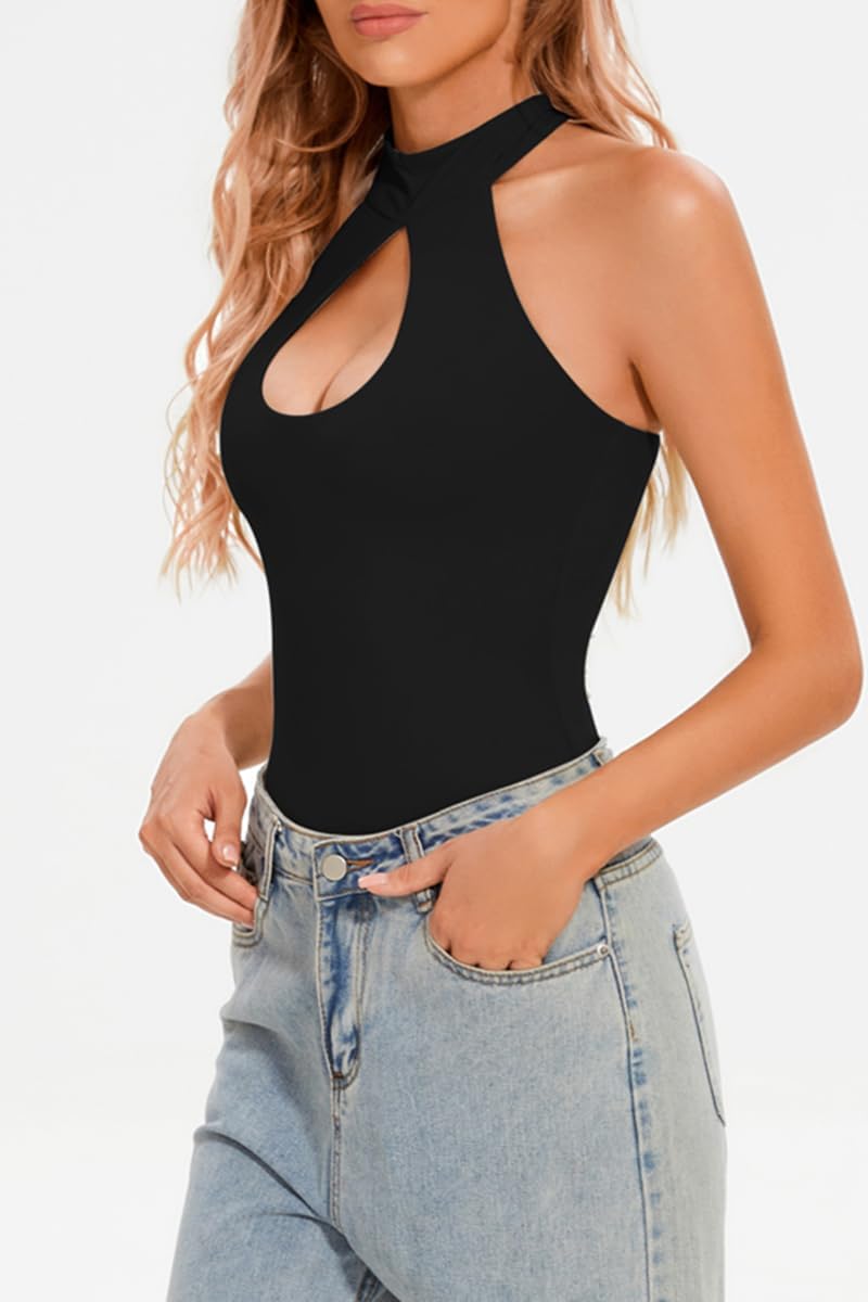 CHYRII Womens Sexy Halter Bodysuit Tops Sexy Cutout Sleeveless Going Out Tops - Image 5