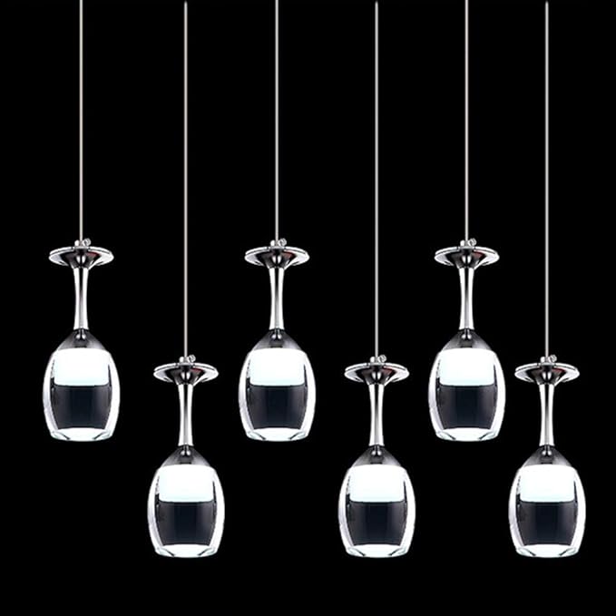 ANIFM LED hanglamp wijnglas ontwerp kroonluchter eetkamer eettafel koel wit licht plafond hanger K9 kristal acryl lampenkap lamp in hoogte verstelbaar hotel bar plafondlamp, 6 lichten ~ lang Comfortable