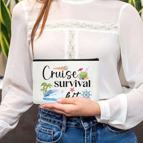 Cruise Ship Makeup Bag - 4Pcs Cruise Ship Essentials Survival Kit Canvas Cosmetic Bags Organizer Portable Beach Accessories with Zipper Pouch Travel Bags Cruise Gifts for Girls Women Sister4