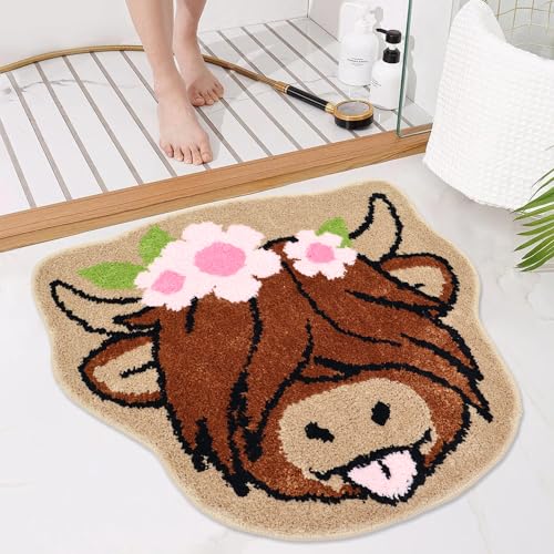 Image of Oturgor Highland Cow Bath Mat Cow Bathroom Rug Floor Mat for Kitchen Bedroom Bathroom Decor 24"X27"