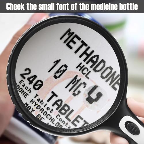 Lighted Magnifying Glass Handheld，10X / 25X Large Magnifying Glass with Light，Led Magnifiers for Seniors,Reading Books, Medicine Bottle Small Font — view 3