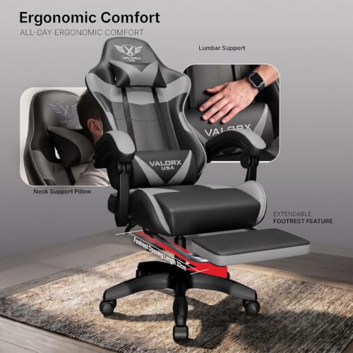 VALORXUSA Store ValorX USA Fighter Ergonomic Gaming Chair, Grey - Image 4