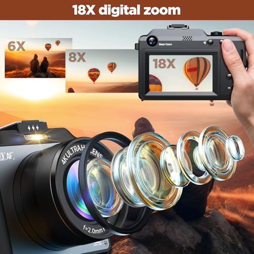 Appareil Photo Digital 4K 64MP autofocus avec Carte de 64 Go, Appareil Photo Numerique Compact Caméra Digitale avec écran 3,0", Zoom 18X, Digital Compact Camera pour vlog, Adolescents, débutants – Image 5