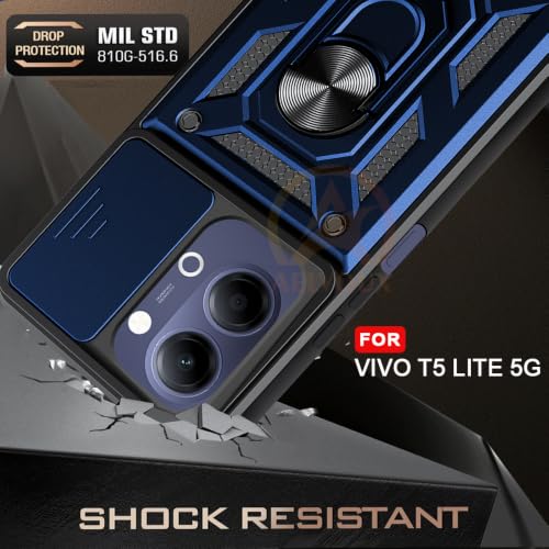 Image of Armor Bumper Back Cover Case for Vivo T5 Lite 44W 5G Rotating Camera Cover, Ring Holder & Kickstand | Heavy Duty & 360 Degree Protection Back Cover for Vivo T5 Lite 44W 5G (Blue)