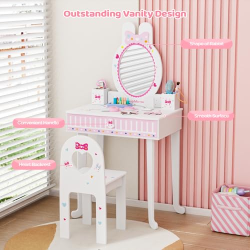 image for JOYMOR Kids Vanity Set with Mirror, 2-in-1 Design, Toddler Vanity w/a 