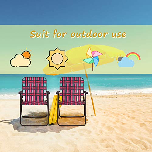 Giantex Beach Chairs Set Of 6, Patio Folding Lawn Chairs For Adults, Outdoor Webbing Chair W/Steel Frame, Lightweight & Portable Camping Chairs For Fishing, Yard, Garden, Poolside Webbed Chairs, Red #TOP1
