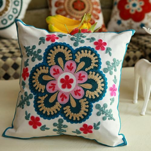 Housse de coussin de canapé à fleurs : coton brodé haute qualité - 2