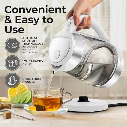 Image of Zulay Kitchen Fast Boiling Electric Water Kettle - 1.7L, 1500W, Auto Shut-Off for Overboil & Boil Dry Protection, Cool-Touch Handle, 360 Base - Rapid Teapot Boiler For Coffee & Tea - White