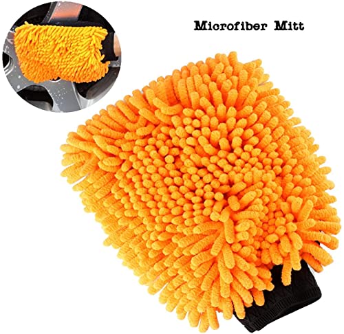 Image of OAN Car Wash Mitt - Scratch-Free Waterproof Chenille Microfiber Washing Mitts, Cleaning Gloves for Dirt & Bugs - Premium Sponge Cloths for Cars, Bikes, Office, and Home - 2 Pack (Orange)