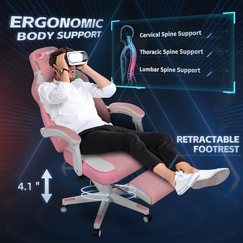 Image of DL-win Video Gaming Chairs for Adults, Gamer Chair with Footrest, High Back, Big and Tall Gamer Chair's with Massage Lumbar Support, 360 Swivel Height Adjustable Computer Chaires, Pink
