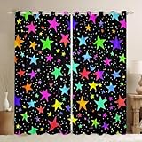 Kawaii Glitter Stars Curtains & Drapes Rainbow Glowing Star Curtains Psychedelic Space Cosmos Blackout Curtains 84Wx84L Colorful Neon Light Star Bedroom Curtains Girls Cute Window Treatments
