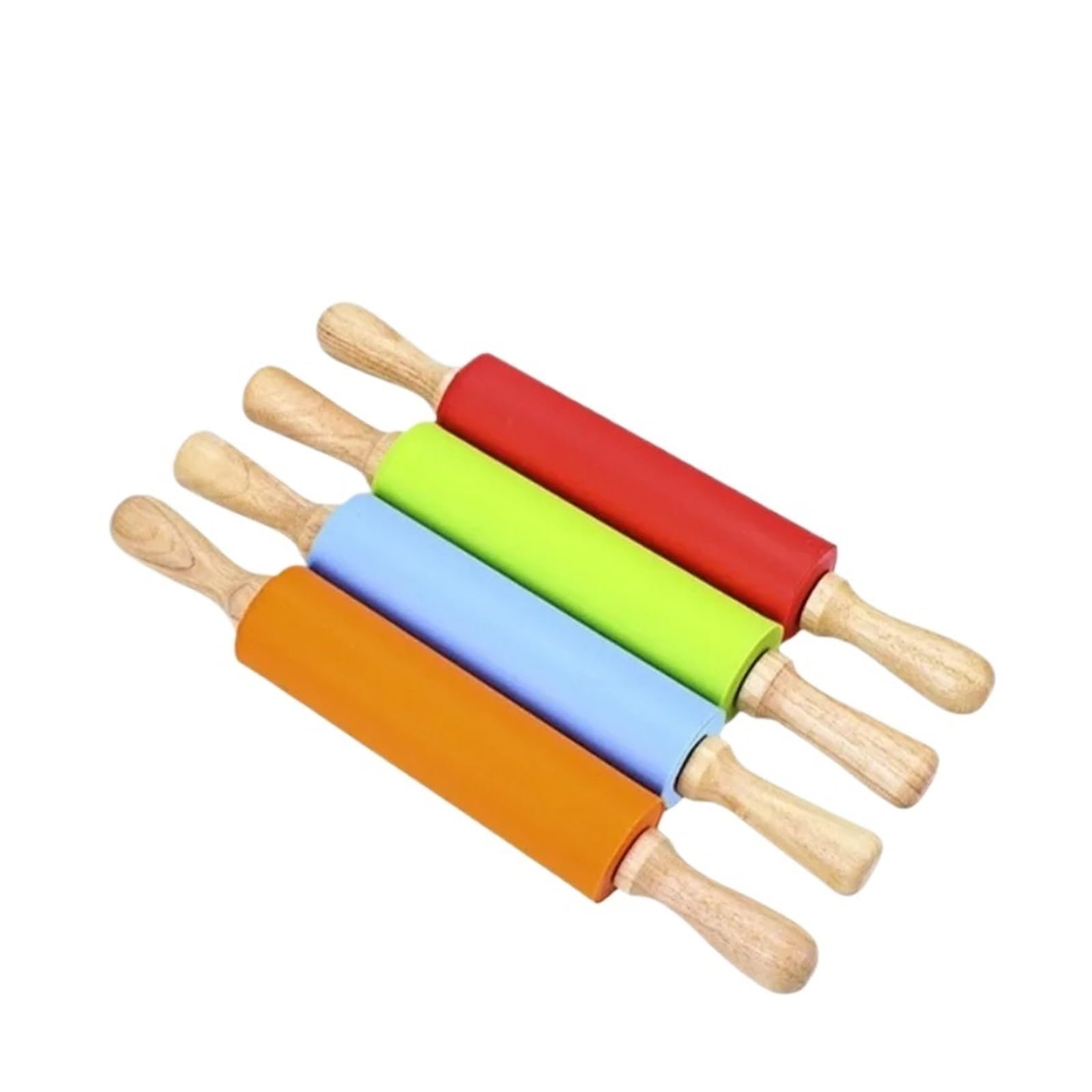1/4 Stück Silikon-Nudelholz mit Holzgriff, antihaftbeschichteter Teigroller, Küchen-Backwerkzeug(4Pcs Size L)