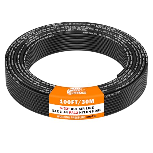 Image of CheeMuii 100 FT 5 /32 inch DOT Air Line Air Hose 4mm OD PA12 Nylon Pneumatic Tubing 30.5 Meter 5 /32 Inch OD SAE J844 Air Tubing Pipe Hose Line for Semi Truck Trailer or Industrial Air System