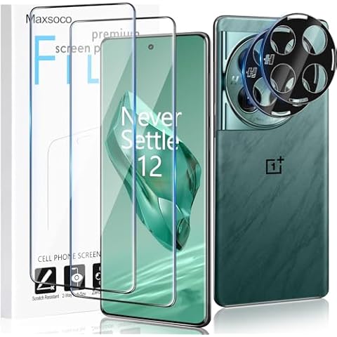 Maxsoco for OnePlus 12 Screen Protector with Camera Lens Protector, 9H Hardness Anti-Scratch 3D Curved Tempered Glass Film, Case Friendly, Full Coverage (2+2 PACK) Cover