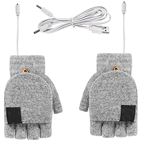 Winnfy USB Heated Gloves Mitten Winter Warm Hands Knitting Heated Laptop Gloves Wool Heated Gloves Fingerless Hands Warmer with Finger Cover Cover