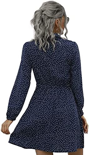 Shein Women's Shirt Dress Long Sleeve Tunic Dress Button Down Short Dresses  Casual Dress Office Long Sleeve Dresses With Polka Dot Pattern And Belt,  Navy, S: Buy Online at Best Price in