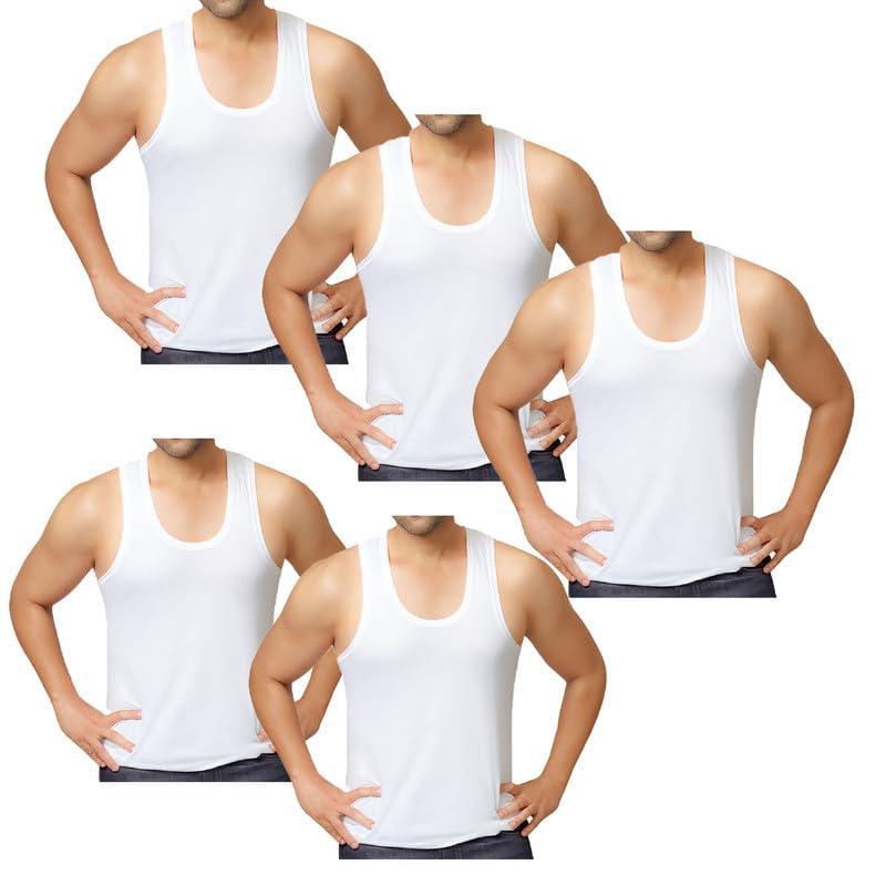 lexora Men's Combed Cotton Round Neck Sleeveless White Vest - Pack of 5-picture-49