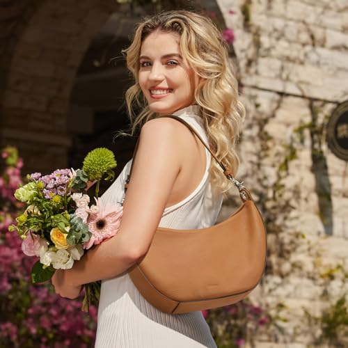 S-ZONE Leather Shoulder Bags for Women Soft Crossbody Bags Classic Crescent Purse Handbags with 2 Shoulder Straps3