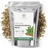 Elanen Naturals Organic Ashwagandha Root 4 oz. (113g), USDA Certified Organic Ashwagandha Root Loose Leaf Tea, Dried Withania somnifera, Cut & Sifted