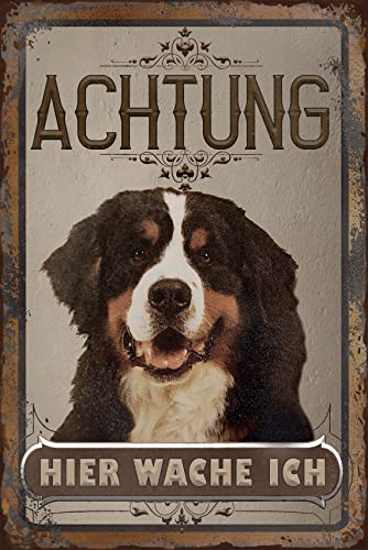 Warning Sign - Warnung - Hier wache ich! - Aluminium Dibond Sign - Weatherproof - 30 x 20 cm Caution, Warning Dog, Bernese Mountain Dog