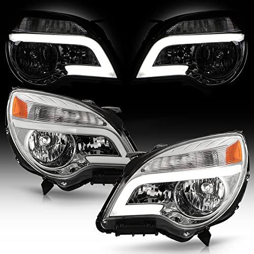 ACANII - For [Halogen Model] 2010-2015 Chevy Equinox Chrome Upgrade Style LED Tube Headlights Headlamps Pair Left+Right