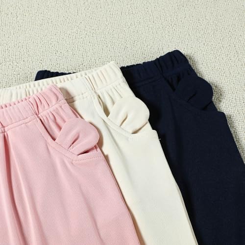 Pantalones casuales de niña pequeña lote de 3 piezas acanaladas con elástico 2
