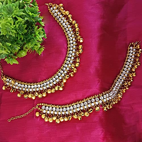Efulgenz Indian Bollywood Faux Kundan Pearl Wedding Bridal Anklet Pair With Bells Bracelet Paypal Foot Jewelry (Style 1, Onesize) #TOP1