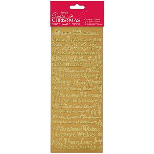 Traditional Christmas Sentiments Outline Stickers - Gold Single Sheet Ideal for Card Making Craft Projects & Scrapbooking