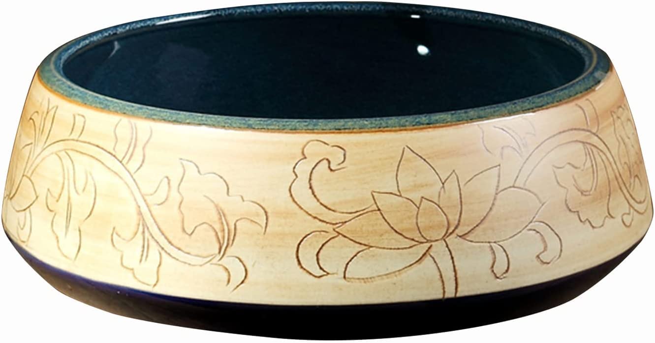 Ceramiczna Umywalka Łazienkowa, Ceramiczna Umywalka Nablatowa, Okrągła, Grawerowana Umywalka Łazienkowa, Artystyczna Umywalka Nablatowa 41 * 41 * 15 Cm, Minimalistyczna Umywal,Green Singlebasin