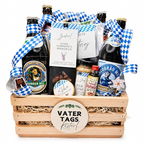 Bayrisches Vatertagsgeschenk mit Bier Schnaps Senf und Knabberartikeln | Das perfekte Geschenk zum Männertag