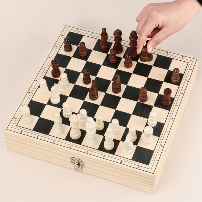 ajedrez magnetico Juego de Mesa de ajedrez Plegable 4 en 1 for niños y Adultos Damas, Tres en Raya portátil y de Viaje.