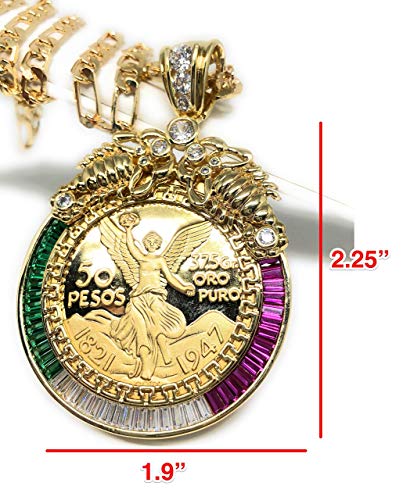 Fran & Co. Gold Plated Coin Centenario Mexicano Moneda 50 Pesos Pendant Chain CZ Oro Cadena 26”2
