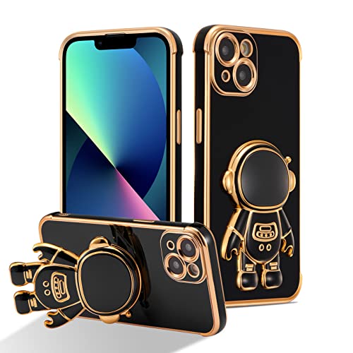 RALEAVO Compatible with iPhone 13 (6.1") Case with Cute Astronaut Kickstand Design Shockproof Plating Phone Case for iPhone 13-Black