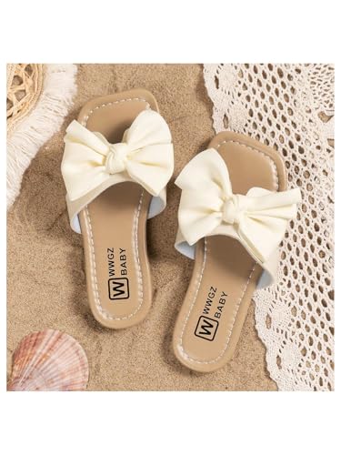 OYOANGLE Girl's Cute Bowknot Square Open Toe Slide Sandals Summer Leather Slippers2