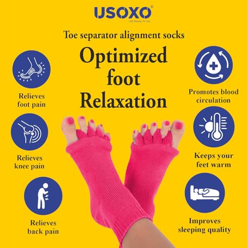 Image of Foot Alignment Socks I Cotton Finger Toe Separator I Easing Bunion Hammertoe and Arthritis Pain Relief I Improving Posture & Increasing Flexibility I Free Size for Office Yoga Men & Women (Pink)