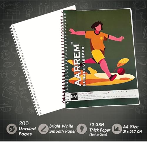 Image of Premium Spiral Notebook Plain A4 Size, Unruled 70 GSM Paper, 200 Pages, Multipack with college and school Office Stationery Student Supplies Creative Pack of (Pack of 6)