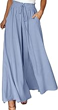 Sommerhose Damen Weite Bein Hose Elegante Einfarbig Hosenrock Leicht Lässige Palazzo Hosen High Waist Baggy Freizeithose mit Taschen, S-XXL