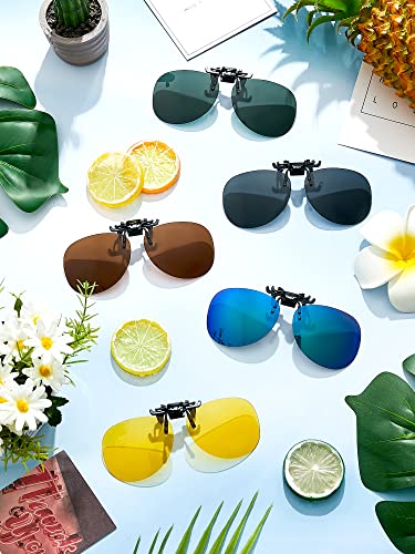 Konohan 5 Pairs Clip on Sunglasses for Men Polarized Flip up Sunglasses Night Driving Clip on Glasses for Men4